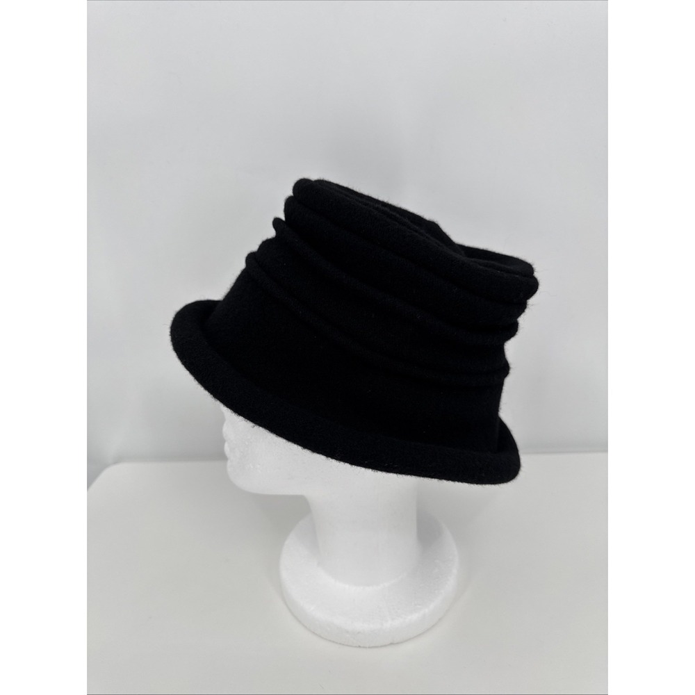 Scala Collezione 100% Wool Packable Hat Black Cloche Rolled Brim One Size - Picture 2 of 7